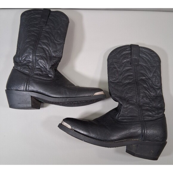 VTG Laredo Black Leather Western Cowboy Boots  7 D Pointed Toe Silver Tip 68610 main image 8